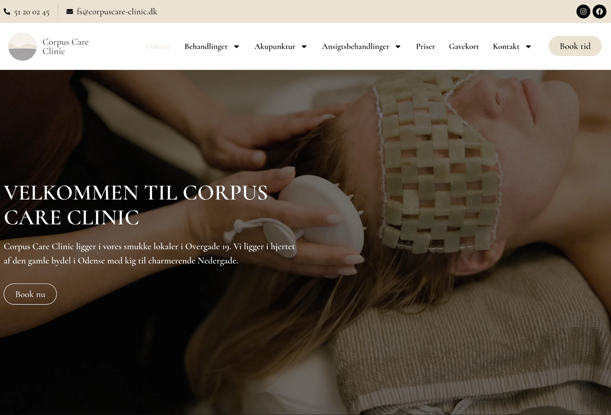 Forsiden på Corpus Care Clinics site på desktop