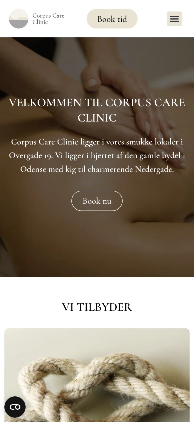 Forsiden på Corpus Care Clinics site på mobil