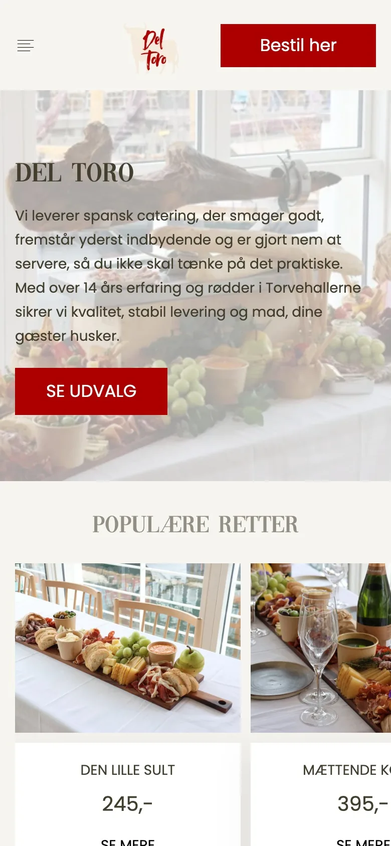 Forsiden på Del Toros site på mobil