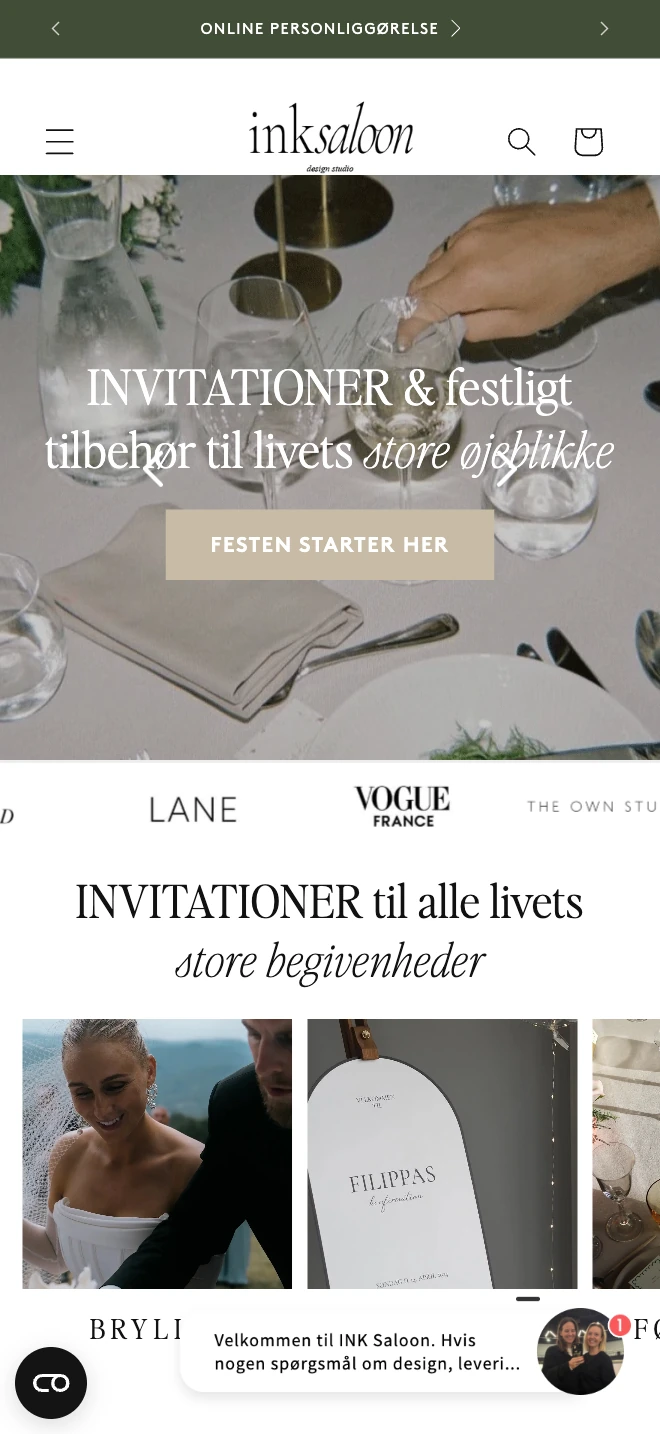 Webshoppen inksaloon.com vist på mobil