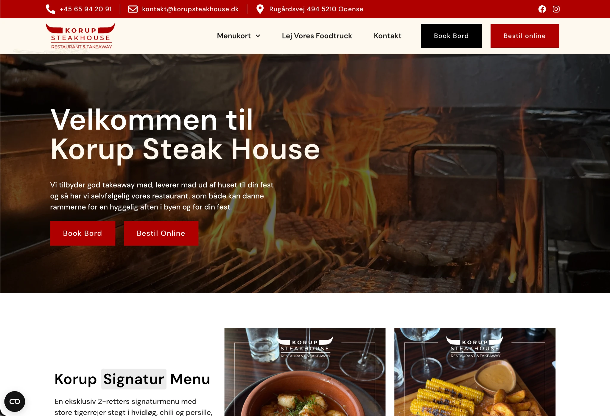 Forsiden på Korup Steakhouses site på desktop