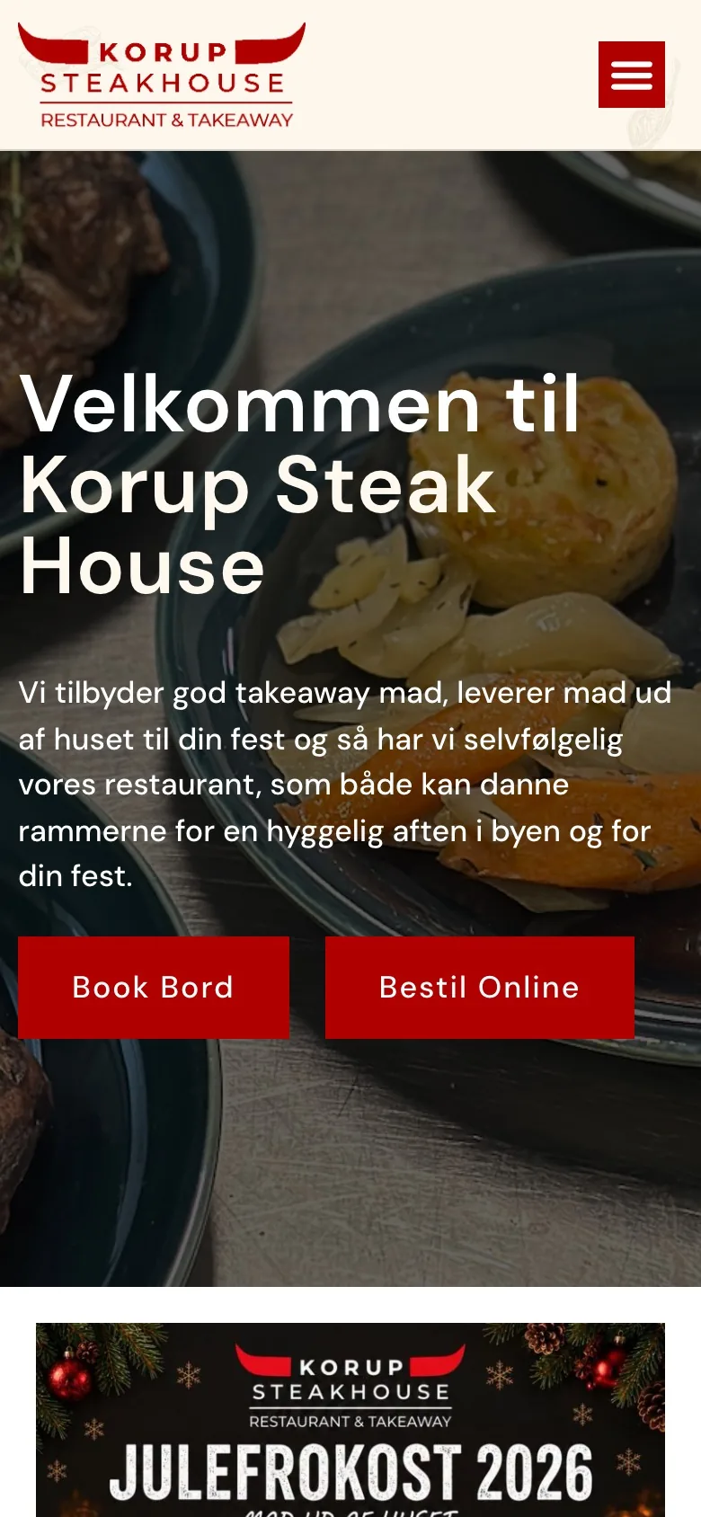 Forsiden på Korup Steakhouses site på mobil