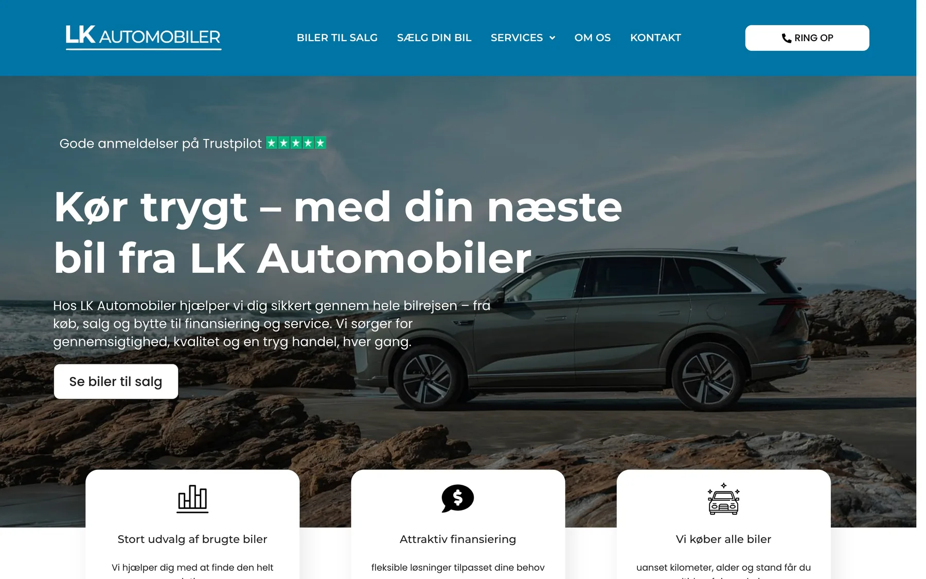 Forsiden på LK Automobilers site på desktop