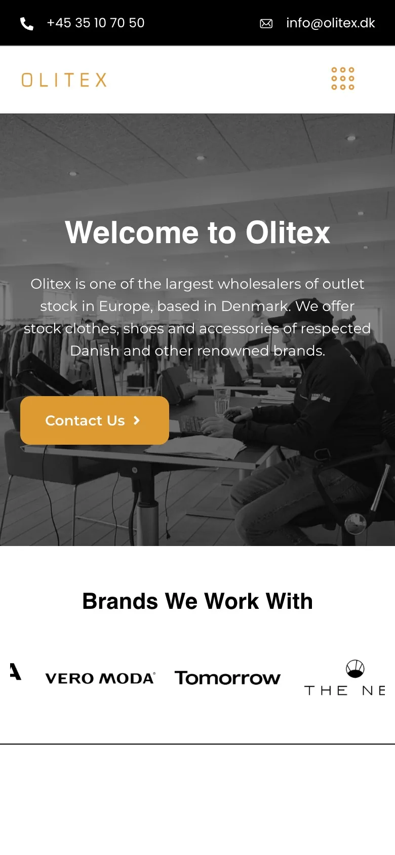 Forsiden på OLITEXs nye site, set på mobil
