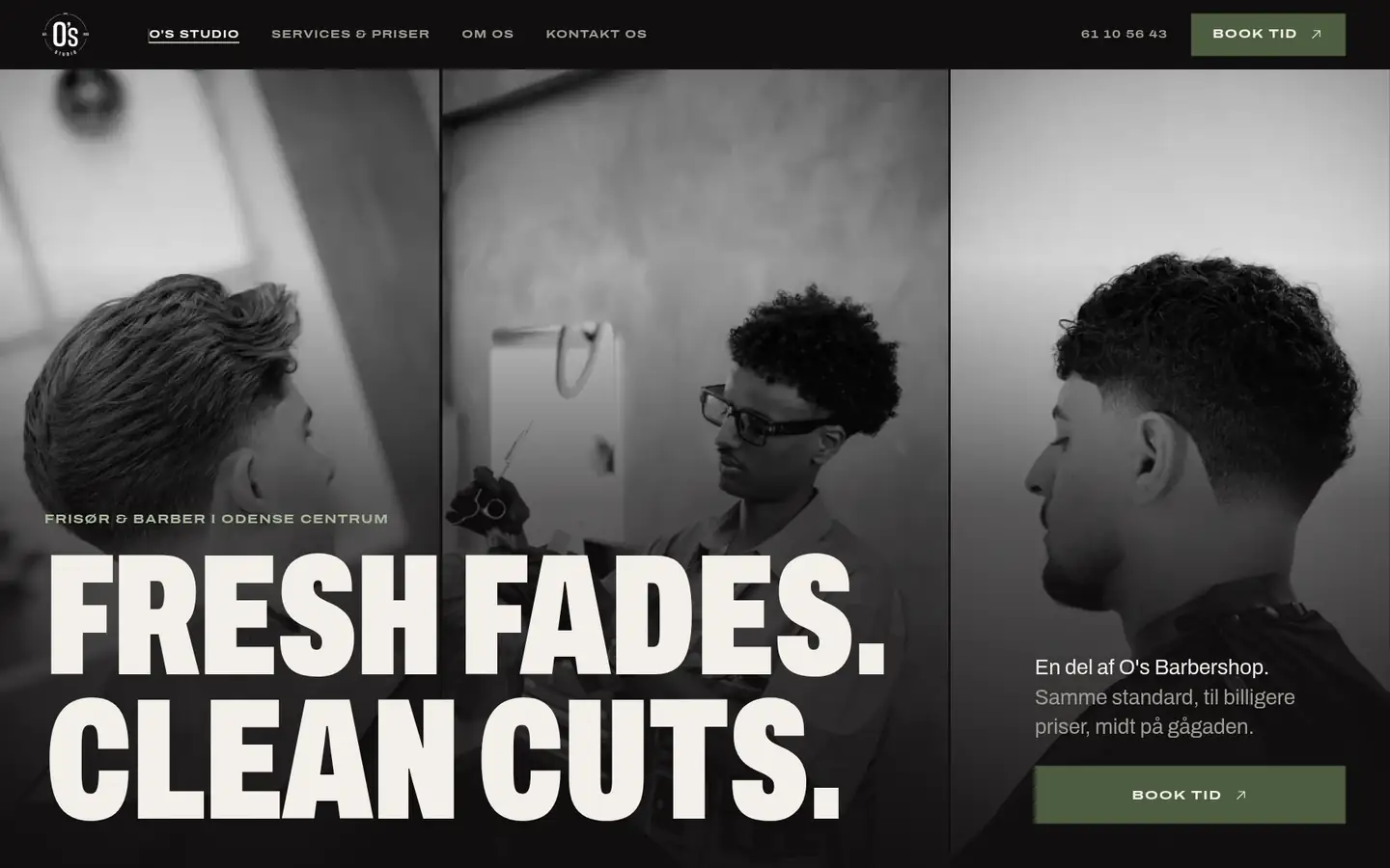 Forsiden på O's Studios site på desktop