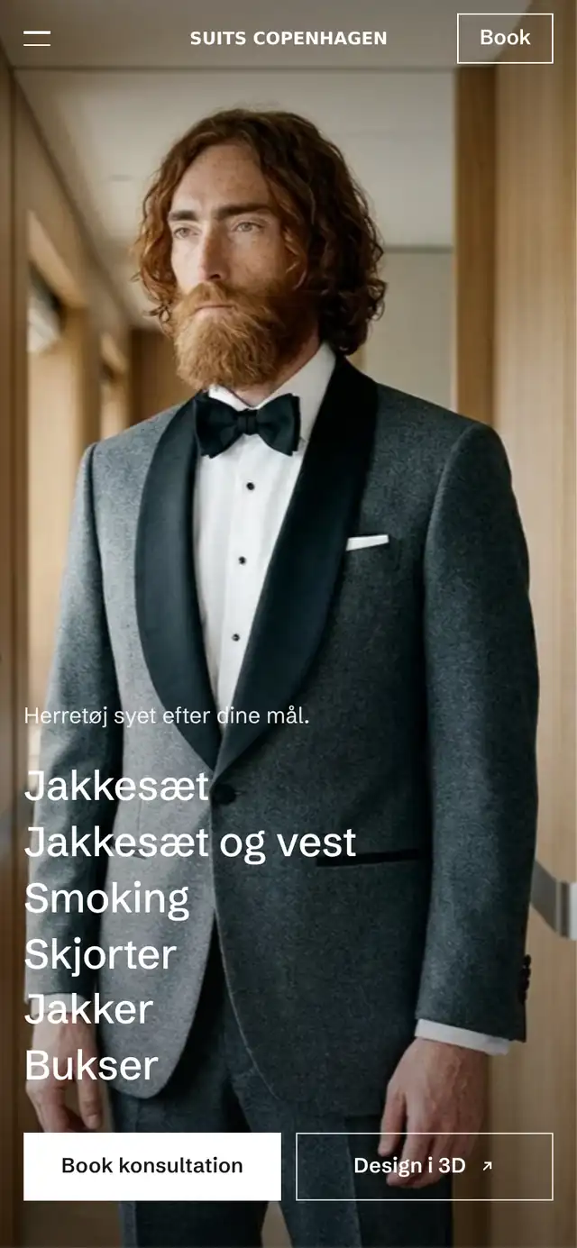 Forsiden på SUITS COPENHAGENs site på mobil